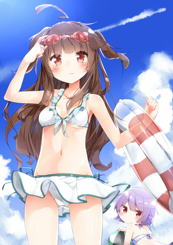 Anime art - Kantai Collection, Kuma, Tama, Anime Art, Купальник, Loli