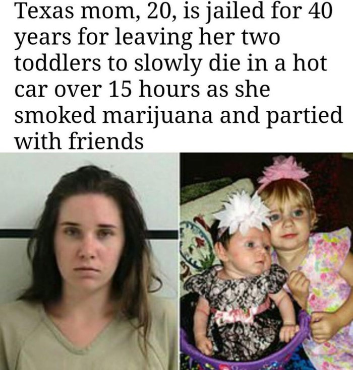 Женщина из Техаса веселилась и курила марихуану, пока её малыши медленно умирали в горячей машине. Негатив, Техас, Марихуана, Reddit