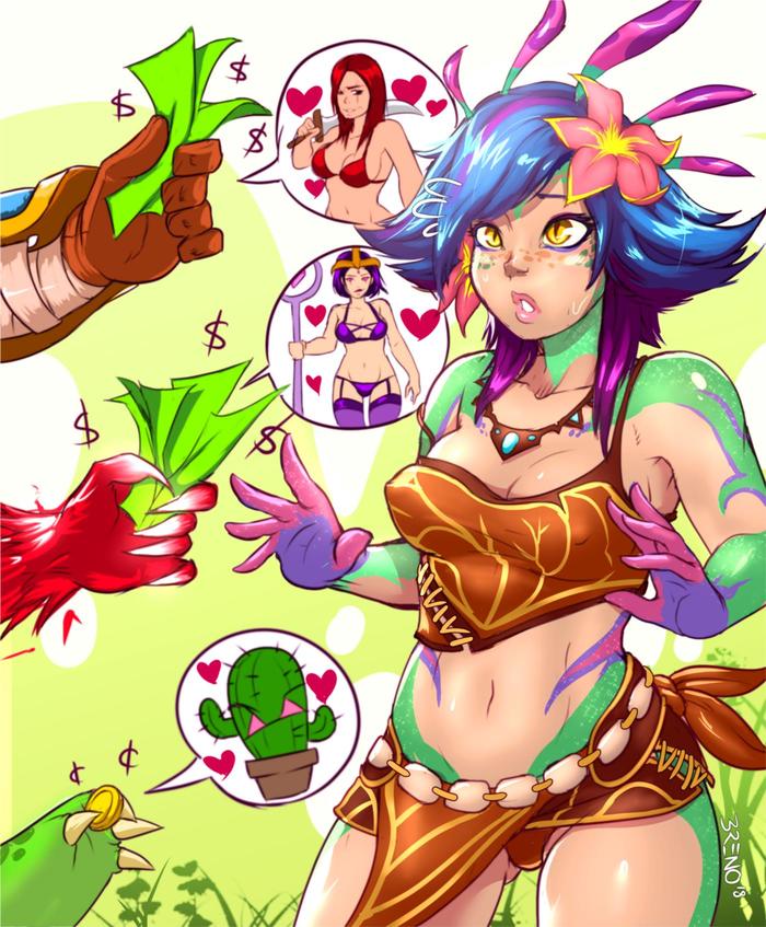 Когда ты умеешь превращаться в кого угодно. - NSFW, League of Legends, Игры, Game Art, Neeko