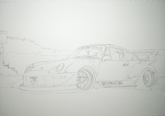RWB Porshe 911(993) Рисунок, Арт, Авто, Шариковая ручка, Длиннопост, Рисунок ручкой, Porsche, Фотореализм