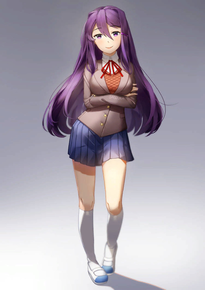 An Unusually Confident Yuri. Doki Doki Literature Club, Yuri DDLC, Anime Art, Визуальная новелла, Sasoura