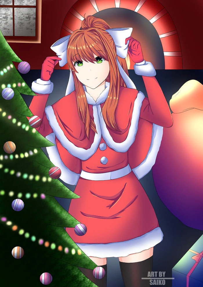 Merry Christmas, player. Doki Doki Literature Club, Monika, Anime Art, Визуальная новелла