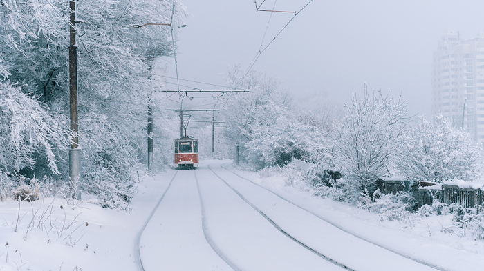 Lipetsk tram - My, Cityscapes, Tram, Winter, Snow, Street photography