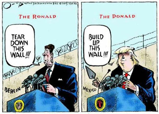 The difference between Presidents Ronald Reagan and Donald Trump. Reagan on the Berlin Wall: - Politics, Trump Wall, Donald Trump, Wall, 