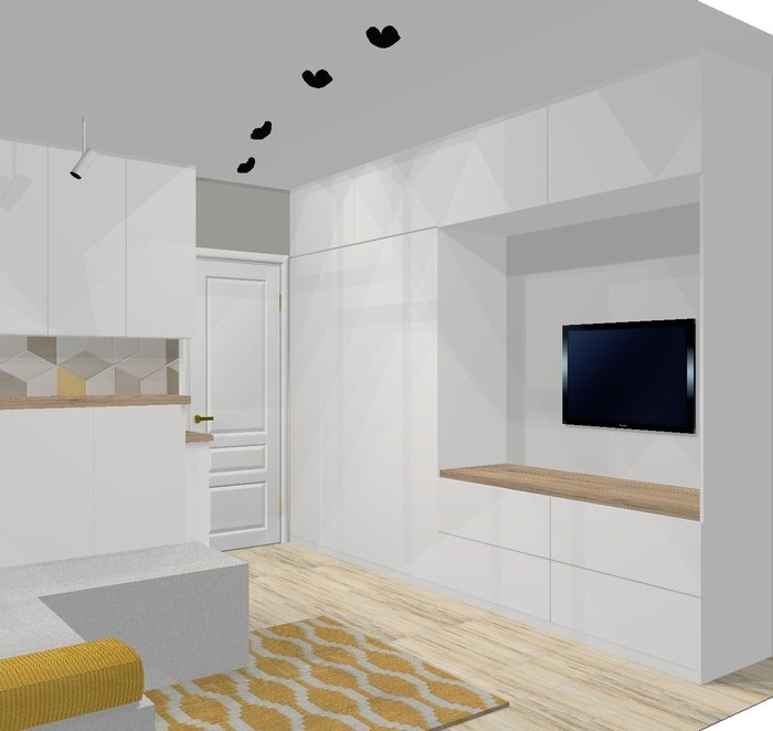 Design project of a studio in St. Petersburg 3500 * 3500. Kitchen, bedroom, hall, all at once) - My, Design, Repair, Furniture, Kitchen, Longpost