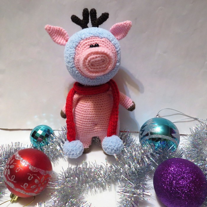 pig deer - My, New Year, Pig, Poems, Needlework, Needlework without process, Longpost, Knitting, Crochet