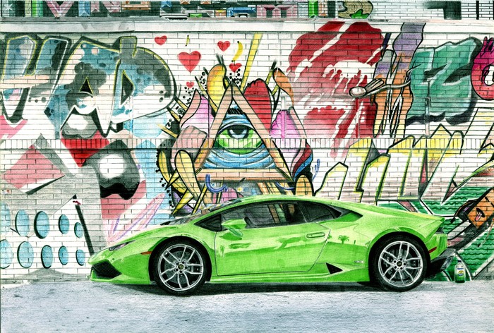 Lamborghini - My, Art, Drawing, Auto, Ball pen, Pen drawing, Lamborghini, Longpost, Sports car, Photorealism