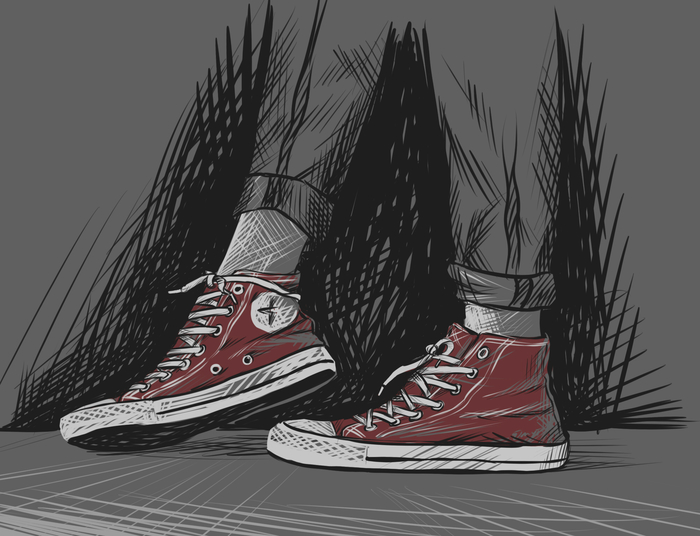 Sneakers - My, Drawing, Sketch, Sneakers, Legs, Shoes, Digital drawing