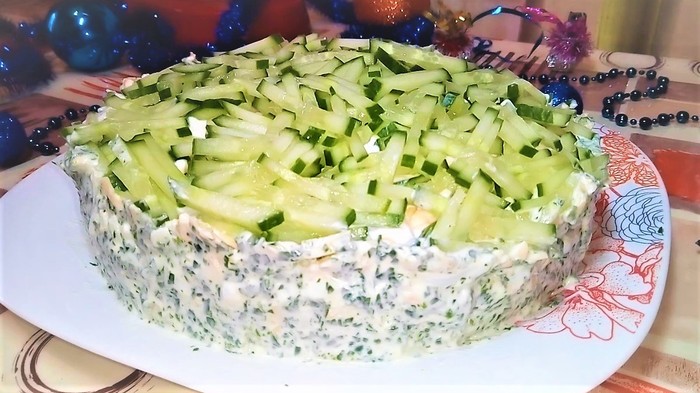 Salad for the new year 2019 New. - My, Salad, Puff salad, New Year's salad, Video recipe, , Food, Cooking, Video, Longpost