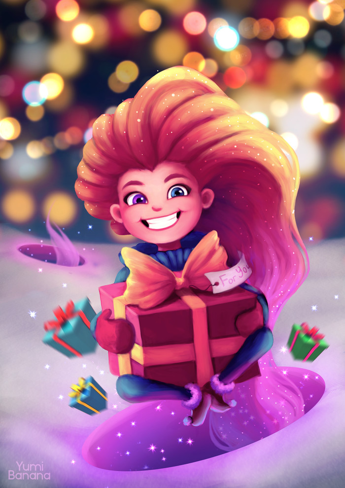 Holiday greetings! :) - My, Art, Drawing, Holiday greetings, League of legends, Zoe, Friday tag is mine, Digital drawing, Games
