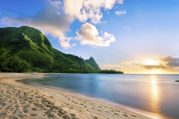 Maui (Hawaiian archipelago) - Hawaii, Beach, Sunset, Sand, Sea, Ocean, Shore, The mountains
