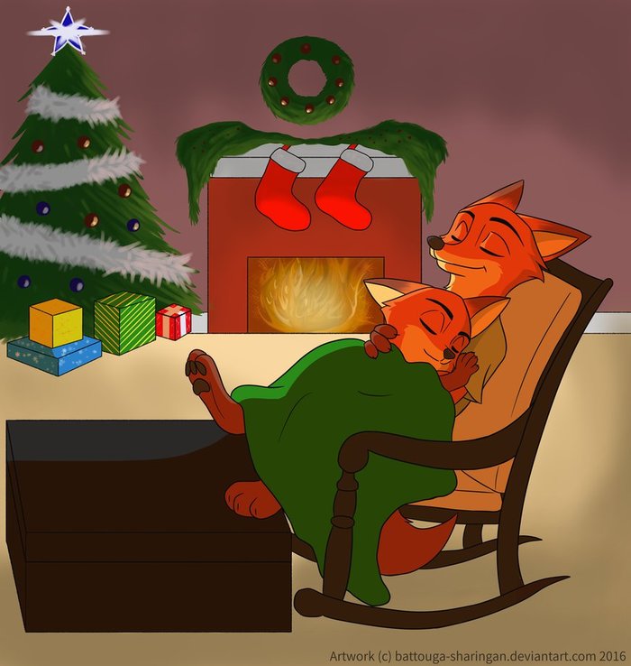 Christmas with son - Zootopia, Christmas, Nick wilde, , Art, Screenshot