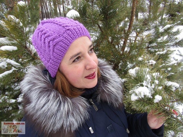 Winter women's hat with voluminous braids - My, Women's Hat, Knitting, Video, Master Class, Scheme, , Longpost