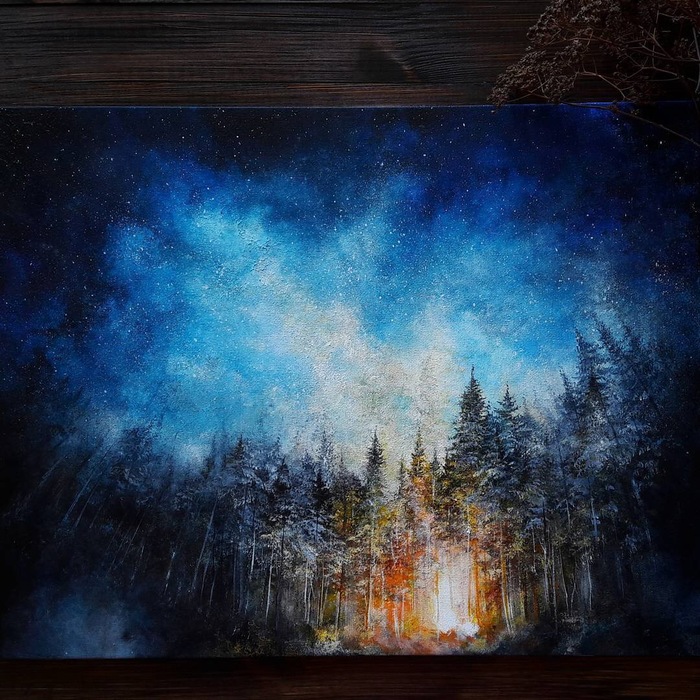 Artist Maria Yandreeva - Art, Images, Painting, Drawing, Artist, Forest, Sky, Night
