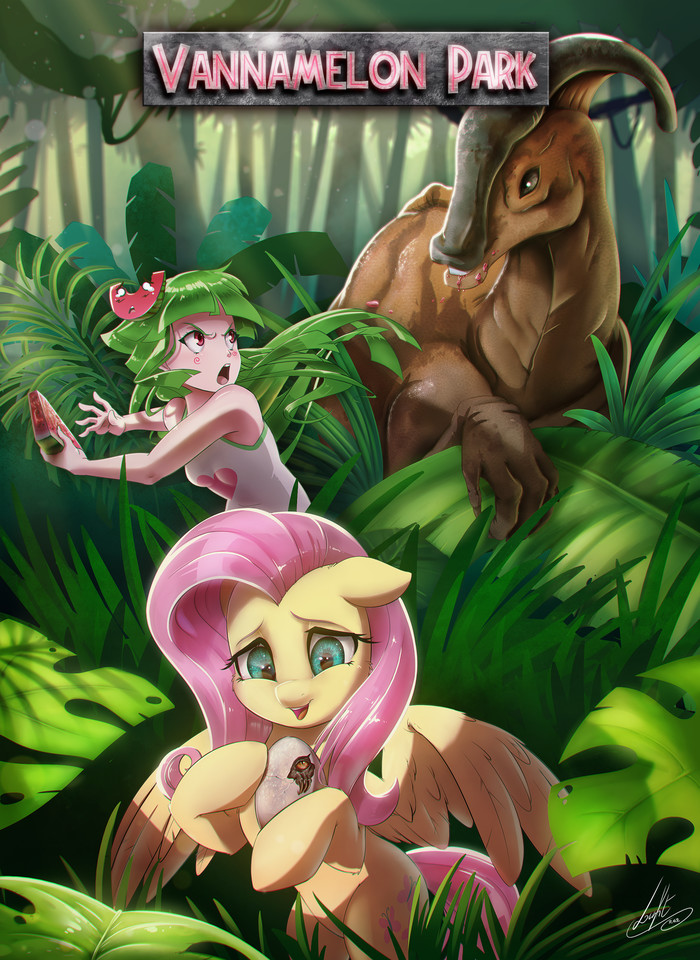 Vannamelon Park - My Little Pony, Original Character, Fluttershy, PonyArt, Динозавры, Арт