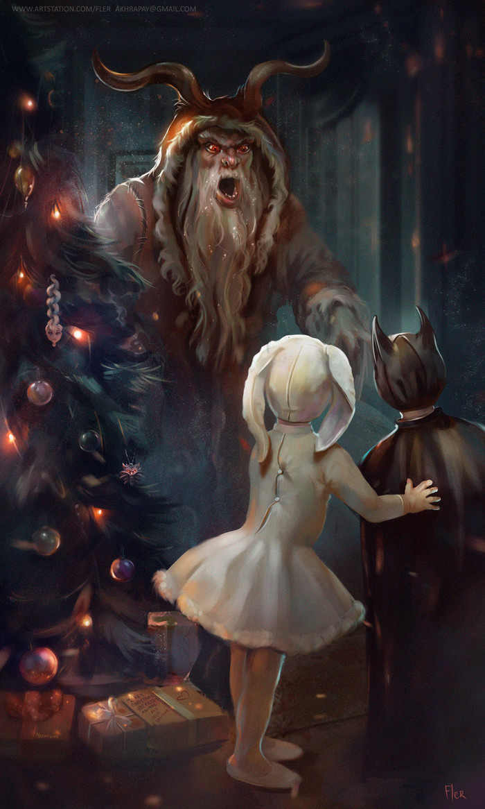 When I behaved badly - My, New Year, Christmas, Fantasy, Father Frost, Krampus, Children, Christmas tree, Art