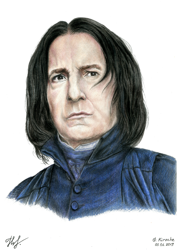 Severus Snape - My, Severus Snape, Harry Potter, Drawing, Colour pencils, Portrait, Actors and actresses, Alan Rickman, Photorealism