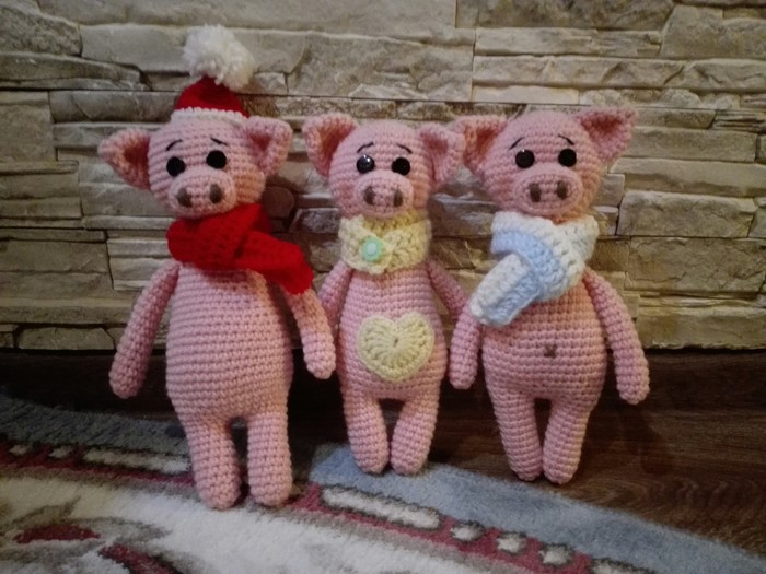 Three pigs - My, Amigurumi, Crochet, Piglets, Longpost