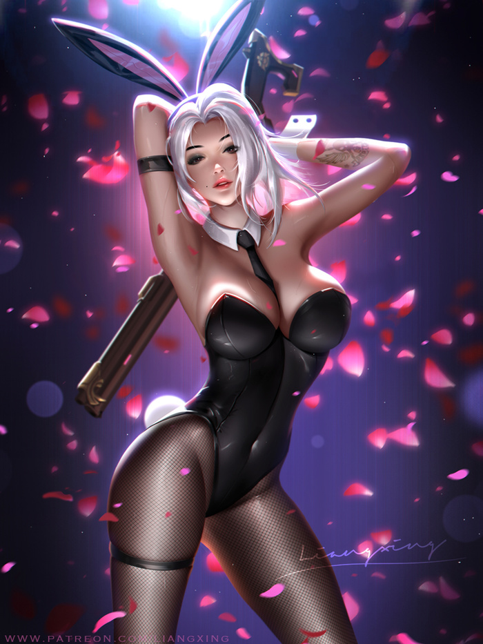 Ashe Bunny Girl Art , Liang Xing, Overwatch, Ashe, , Bunnysuit