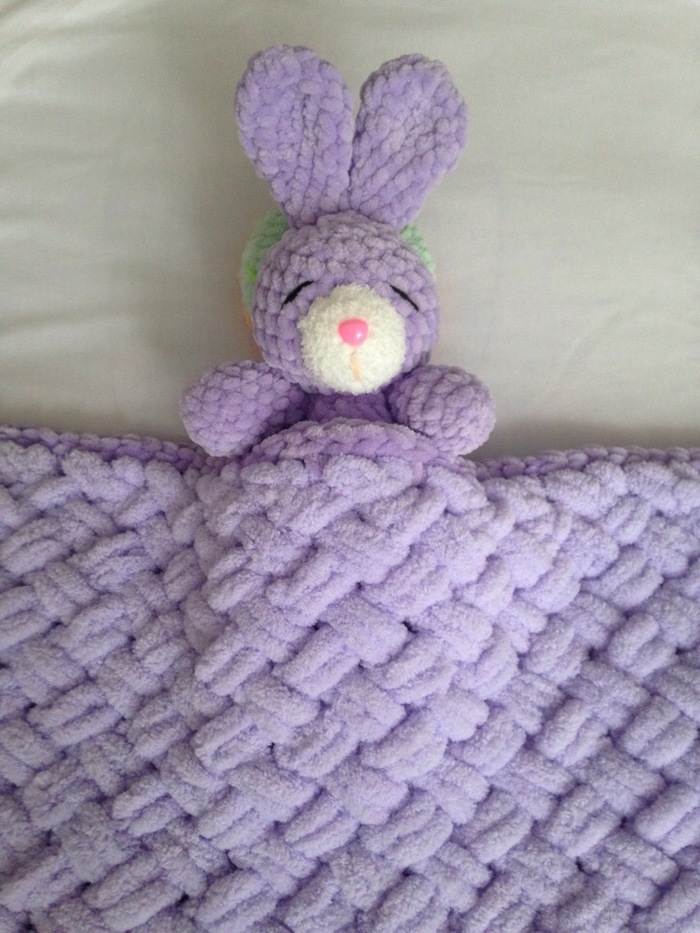 sleep toy - My, Handmade, Crochet, Knitted toys, Plush Toys, Plaid, Toys, Hare, Longpost