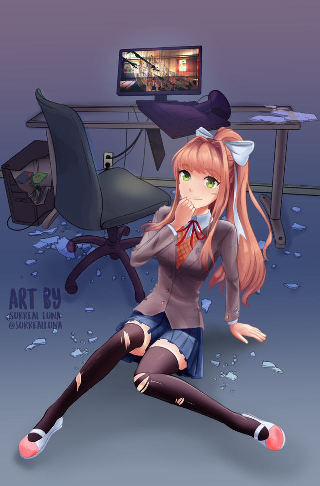 Right into your reality - Doki Doki Literature Club, Monika, Anime Art, Визуальная новелла