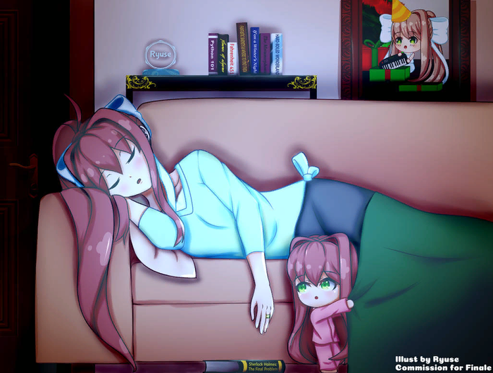 Monika and Chibi late at night Doki Doki Literature Club, Monika, Anime Art,  