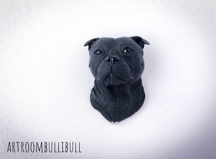 Brooch Staffbull - My, Amstaff, Brooch, Polymer clay, Handmade, Copyright, Longpost, Needlework without process, Dog