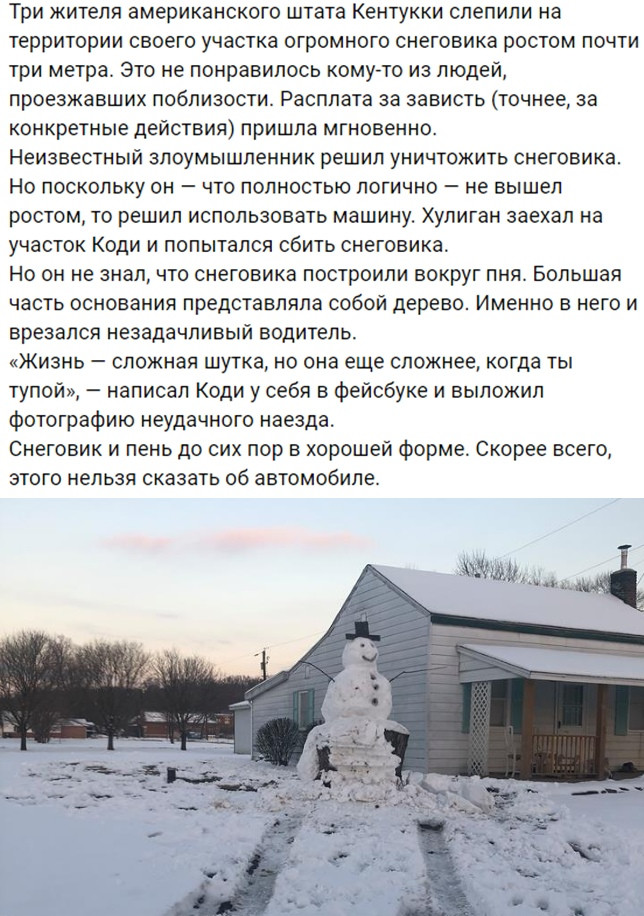 Снеговики, пни и карма. - Снеговк, Пень, Карма, Америка, Юмор, Снеговик