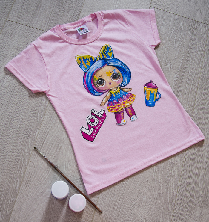 Hand-painted t-shirt for girl, LOL doll - My, T-shirt, Cloth, Painting on fabric, Painting, , Lol, Doll, Longpost