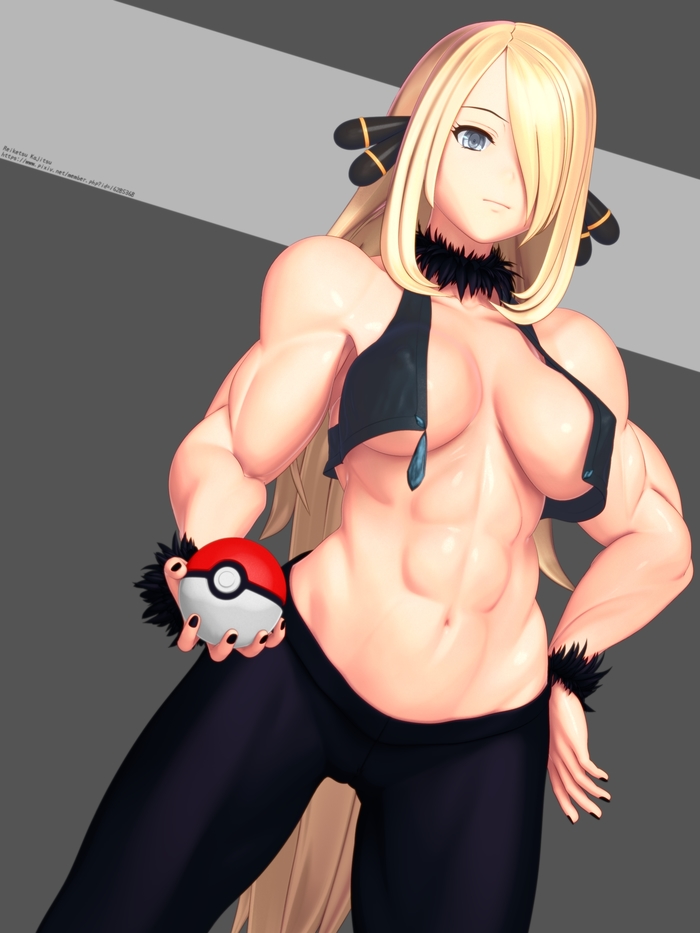 Synthia - NSFW, , Art, Strong girl, Pokemon, Cynthia, Anime, Anime art, Sports girls