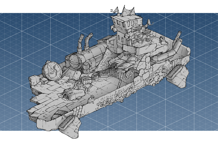 Barge - My, Barge, Isometric, Concept Art, Post apocalypse, Fantasy