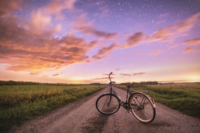 Aesthetics - A bike, Starry sky, Sky, Clouds, beauty, Aesthetics