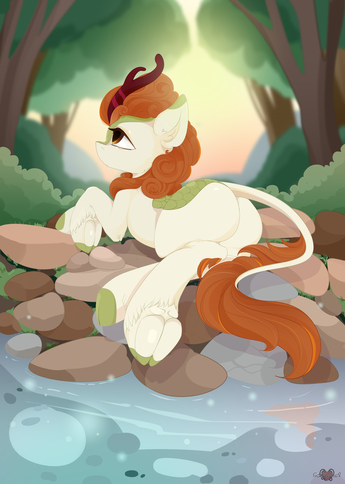 Is she comfortable on the rocks? - My little pony, PonyArt, Autumn blaze, MLP Kirin