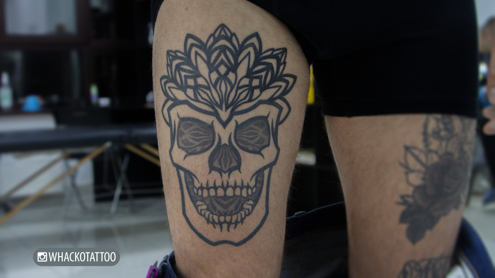 Ornamental skull - My, Tattoo, Scull, Ornament, Dotwork, Tattooink, Video