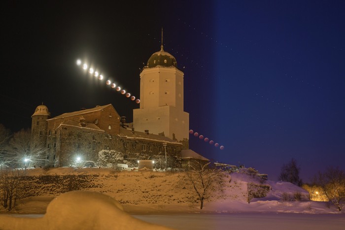 Lunar eclipse captured in Vyborg. - Moon eclipse, 2019, Lock, Vyborg