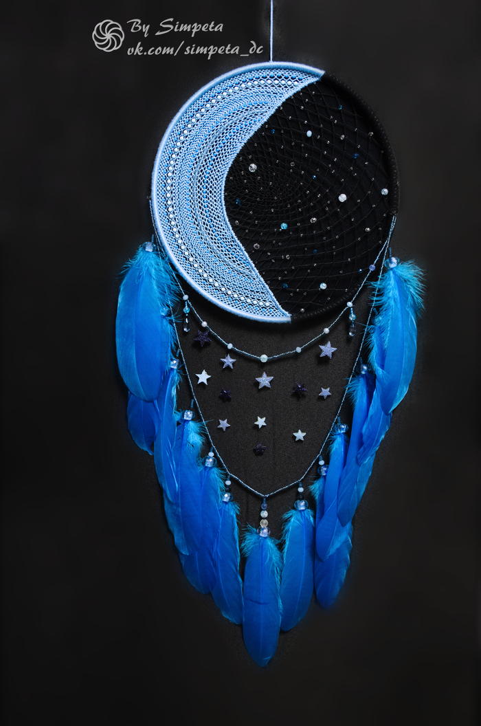 Dreamcatcher Rook of the Moon - My, Bysimpeta, Handmade, , Needlework, Needlework without process, With your own hands, Dreamcatcher, Crescent, Longpost
