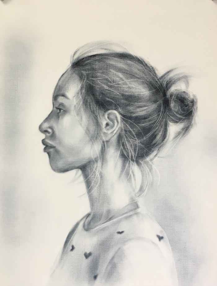 Portrait - My, Portrait, , Dry brush, Luboff00, Girls, Profile, Drawing