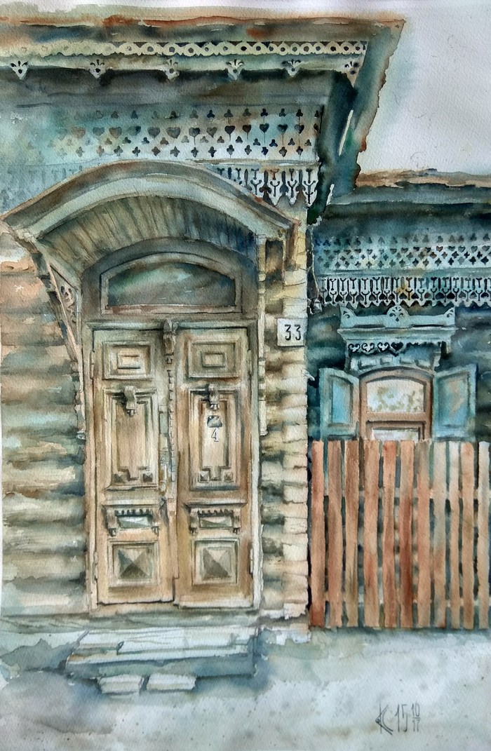 Terem sisters. Watercolor. Format 38*56 - My, Town, Watercolor, House, Art, Creation, Drawing, Wooden house
