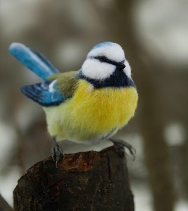 Titmouse LAZOREVKA. In technique, dry felting. - My, Dry felting, Creation, Needlework without process, Needlework, Handmade, Birds, Longpost