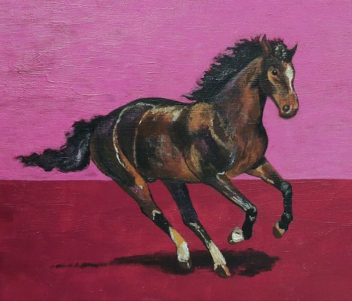 Horse and lilac distance - My, Horses, Acrylic, Cardboard, Painting, Animals, Animalistics