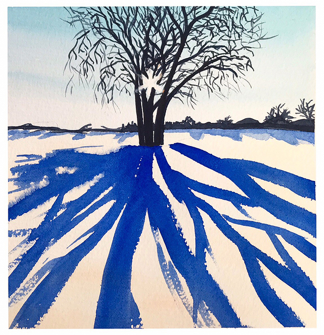 Sketchbook pictures 4. Winter - My, Watercolor, Landscape, Winter, Forest, Snow, Longpost, Drawing, River, Nature