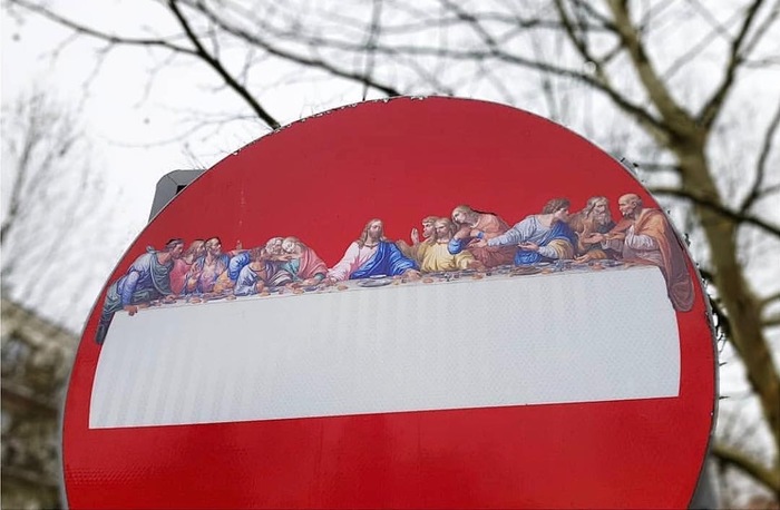 road sign - Road sign, The last supper, Street art