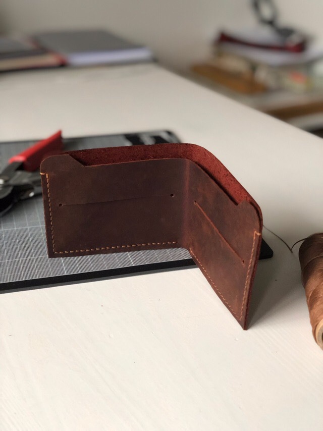 Minimalistic leather wallet. Item #1 - My, Wallet, Crazy Horse Products, Handmade, Leather craft, Natural leather, Longpost