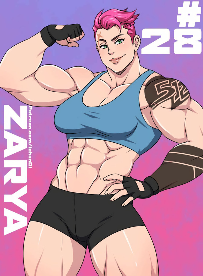 Zarya - Ichan-Desu, Арт, Крепкая девушка, Сну-Сну, Overwatch, Zarya, Бодибилдеры