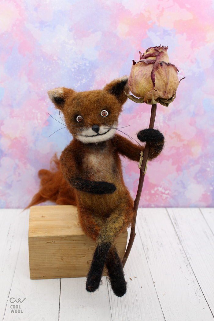 Weird Fox - My, Needlework without process, Fox, Stoned fox, Dry felting