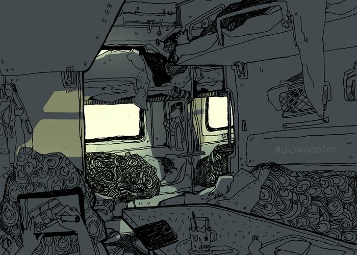 On the train - My, Diowooster, A train, Sketch, Longpost, Drawing, Digital drawing, Interior