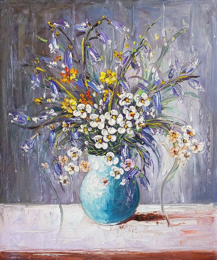 Oil painting Bouquet with white flowers - Bouquet, Flowers, Still life, Painting, Art, Interior, Decor, Spring