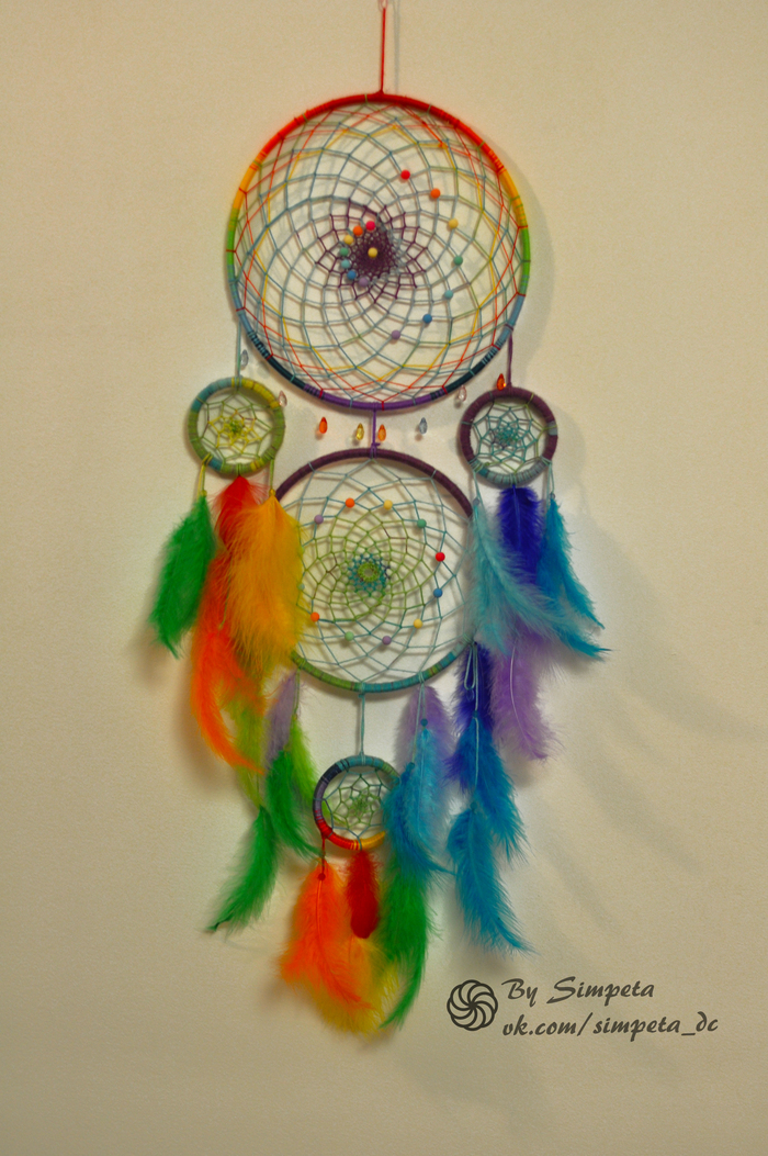 Dream catcher Rainbow motifs - My, Bysimpeta, Handmade, , Dreamcatcher, Needlework without process, Needlework, With your own hands, Rainbow, Longpost