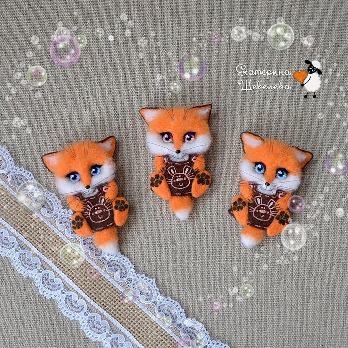 Brooches Fashionable foxes - My, Wallow, The photo, Brooch, Wool brooches, Fox