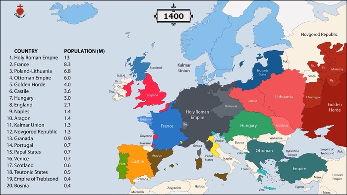 Карта европы 1400г